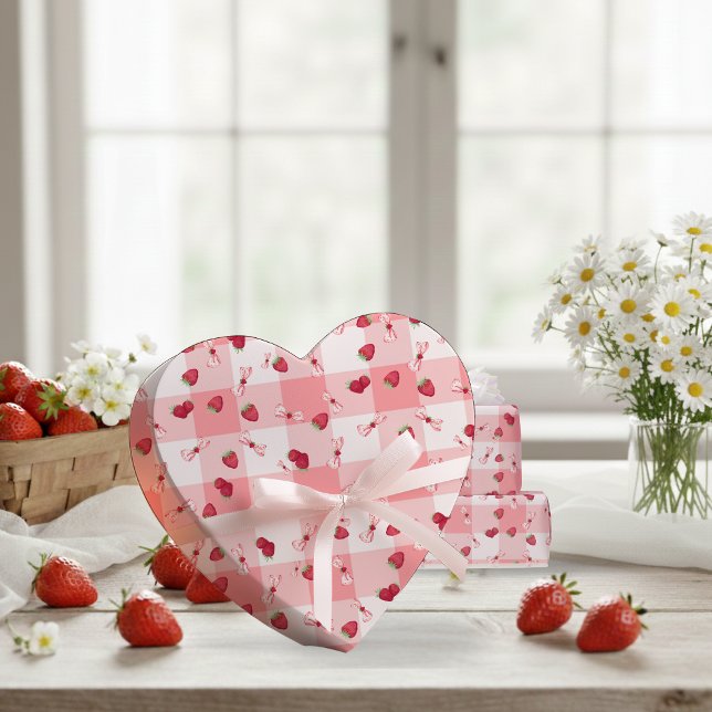 Berry Första Födelsedag Röda Gingham-slussar Presentpapper (Berry First Birthday Red Gingham Bows Wrapping Paper)