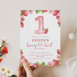 Berry Första Födelsedag Rosa Akvarell 1-årsdag Inbjudningar