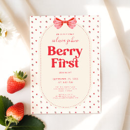 Berry Första Födelsedag Rosa Båge Jordgubbe Inbjudningar