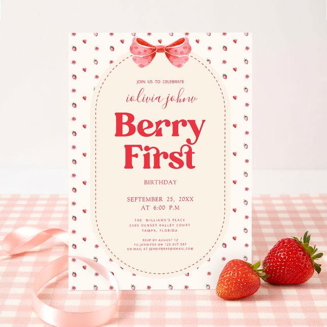 Berry Första Födelsedag Rosa Coquette 1:a Födelsed Inbjudningar (Skapare uppladdad)