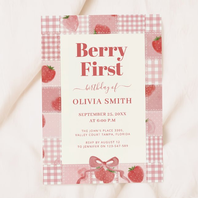 Berry Första Födelsedag Rosa Slöja 1:a Födelsedage Inbjudningar (Skapare uppladdad)