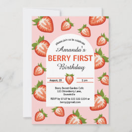 Berry Första födelsedagen Berry Girl rosa Strawber Inbjudningar