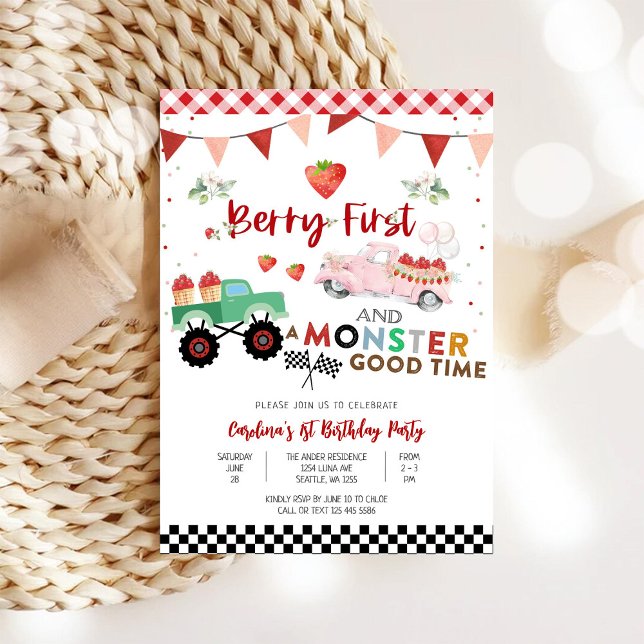 Berry Första Födelsedags Monstertruck Inbjudningar (Skapare uppladdad)