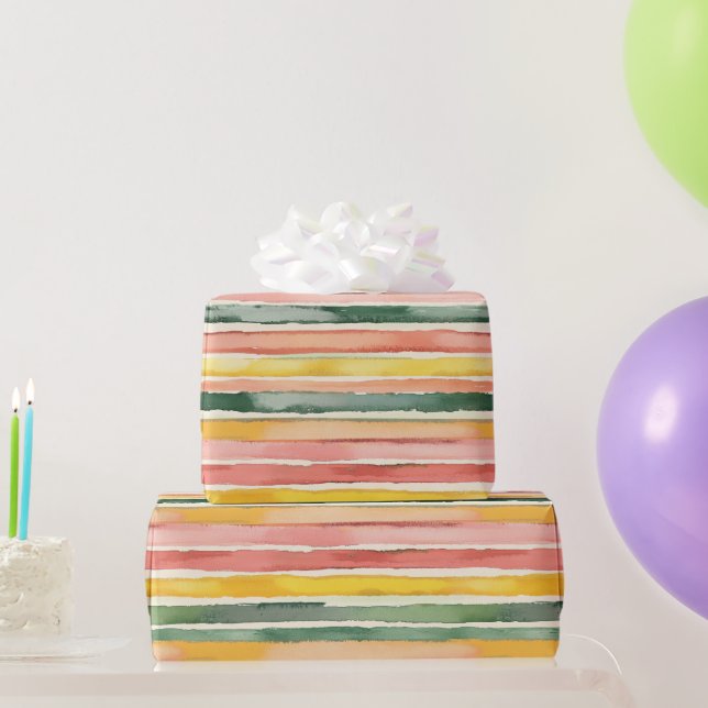 Berry Green Orange Pink Fruity Stripes Birthday Presentpapper (Festgåvor)
