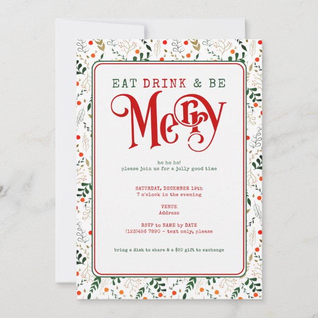 Berry Gren Eat, Drink Be God jul Potluck Inbjudningar (Framsida)