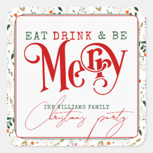 Berry Gren eat, dryck God jul Party Fyrkantigt Klistermärke