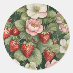 ’Berry in Kärlek’ Flowers and Strawberry Stickers’ Runt Klistermärke