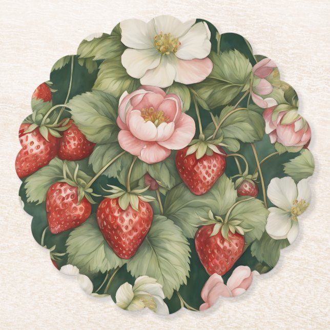 ’Berry in Kärlek’ Flowers and Strawberry’ Underlägg Papper (Framsida)