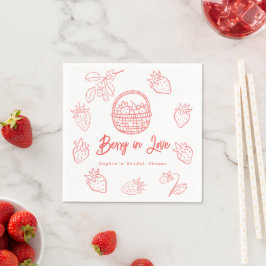 Berry in Love Hand-drawn Strawberry Bridal Shower Pappersservett