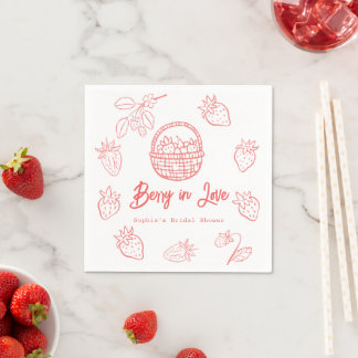 Berry in Love Hand-drawn Strawberry Bridal Shower Pappersservett