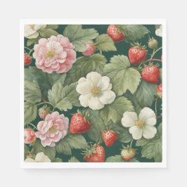 'Berry in Love' Jordgubbe och blommor Pappersservett