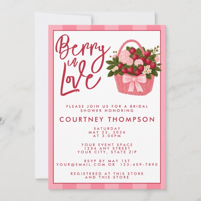 Berry In Love Pink & Red Strawberry Bridal Shower Inbjudningar (Framsida)