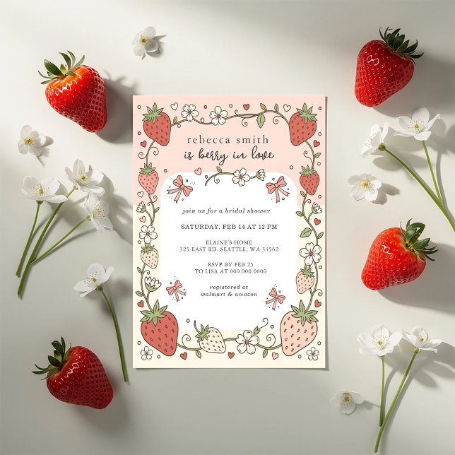 Berry in Love Strawberry Bridal Shower Inbjudningar (Berry in Love Strawberry Bridal Shower Invitation)