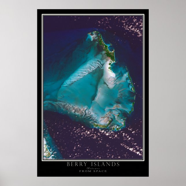Berry Islands Bahamas från Space Satellite Karta Poster (Framsidan)