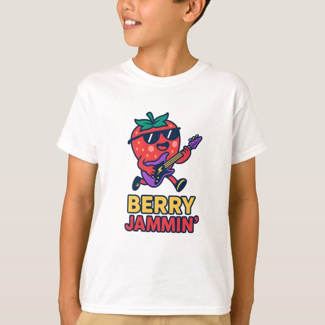 Berry Jammin Strawberry Shirt Cute Music Tee (Framsida)