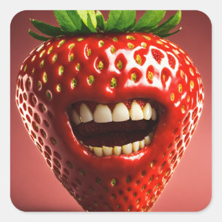 "Berry Laughs: Funny Strawberry Stickers" Fyrkantigt Klistermärke