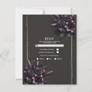 Berry Lila Svart Lilja Rosa Blommig Bröllop RSVP Inbjudningar