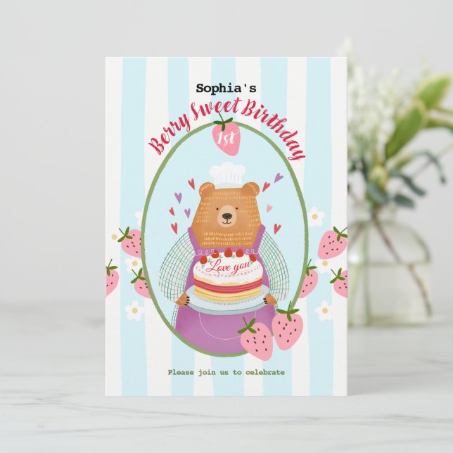 Berry Loely First Birthday Inbjudningar (Stående Fram)