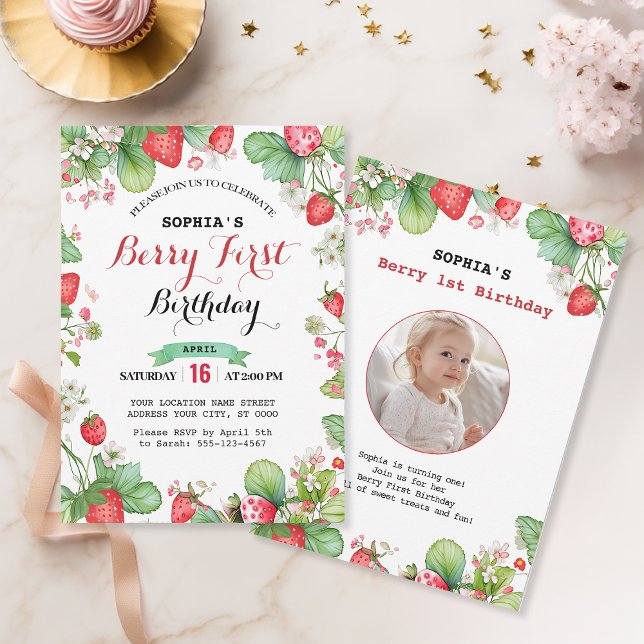 Berry Loely First Birthday Inbjudningar (Skapare uppladdad)