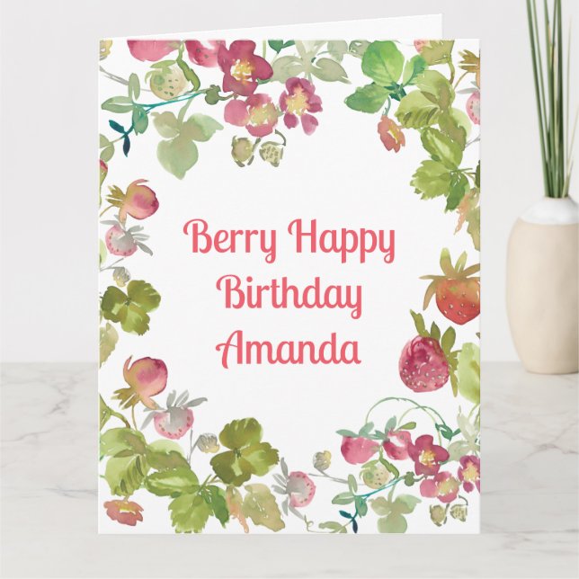 Berry Lycklig Strawberry Birthday Kort (Framsida)