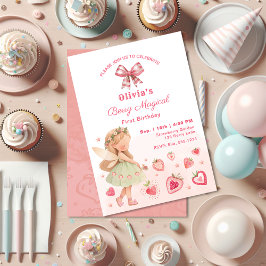 Berry Magic Fairy Girl Strawberry 1:a födelsedagen Inbjudningar