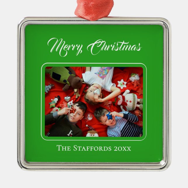 Berry Merry Christmas Röd Foto Ornament (Framsidan)