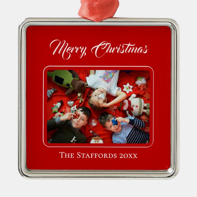 Berry Merry Christmas Röd Foto Ornament (Framsidan)