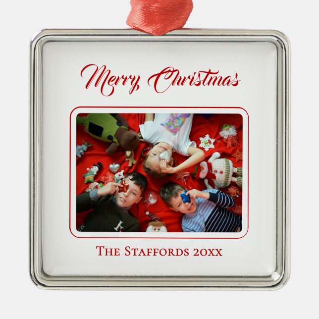 Berry Merry Christmas Vit Foto Ornament (Framsidan)