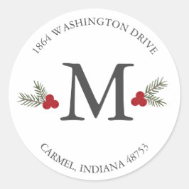 Berry Monogram Helgdag Returadress Sticker Runt Klistermärke