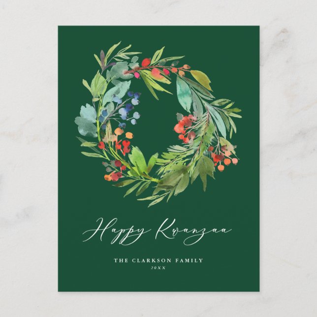 Berry och Greenery Wandey Grönt Lycklig Kwanzaa Helg Vykort (Framsida)