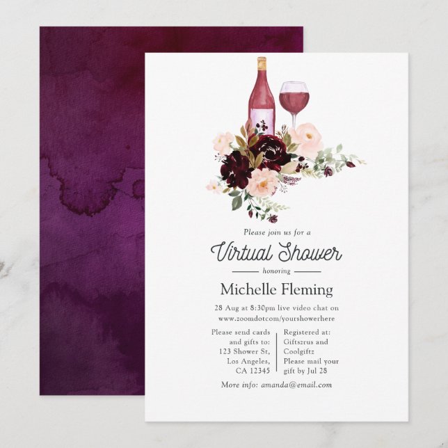 Berry och  Vin temat Virtuell Möhippa Inbjudningar (Fram/baksida)