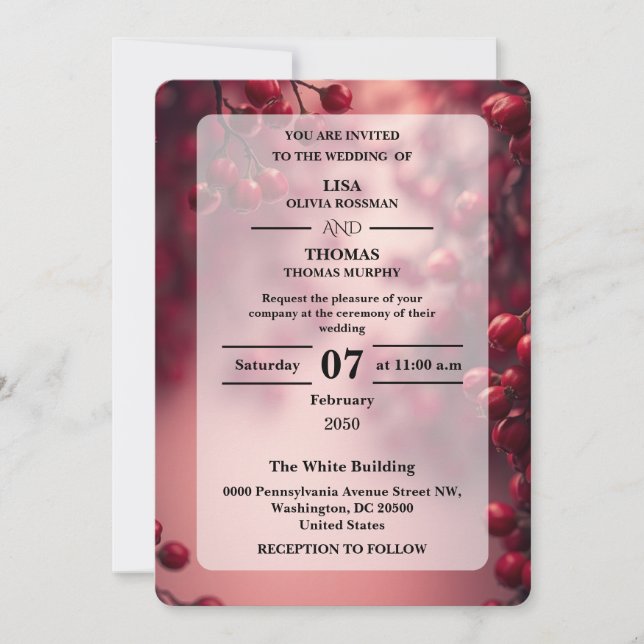 Berry Red Bold Accent Wedding Invite Inbjudningar (Framsida)