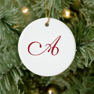 Berry Red Elegant Script Monogram-jul Julgransprydnad Keramik