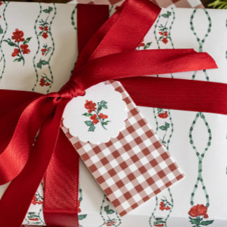 Berry Red Gingham Gift Märkres Presentetikett