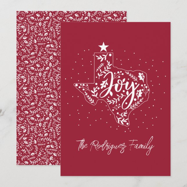 Berry Red Joy Holiday Texas-form Julkort (Fram/baksida)
