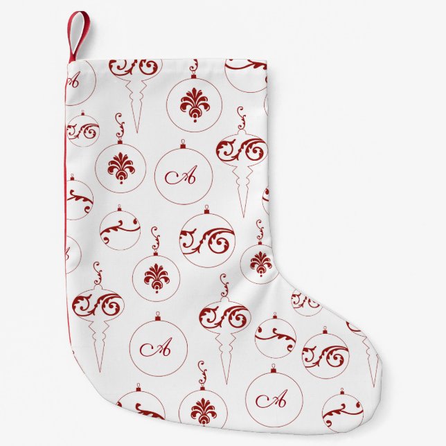 Berry Red Monogram Bauble Ornament Mönster Liten Julstrumpa (Framsidan)