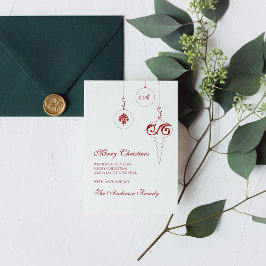 Berry Red Monogram jul Bauble Photo Julkort