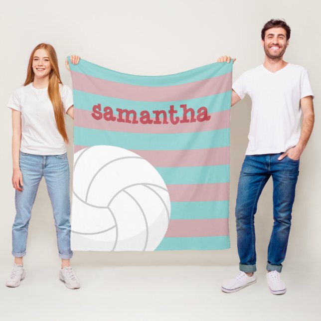 Berry Red och Aqua Giant Volleyball Stripe Fleecefilt (På plats)
