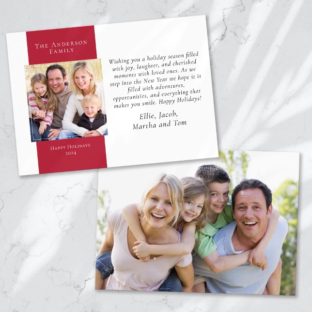 Berry Red Simple 2-Photo Julkort (Skapare uppladdad)