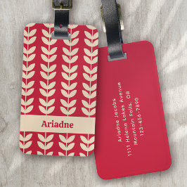 Berry Retro Vibe Löv Mönster Monogram Bagagebricka