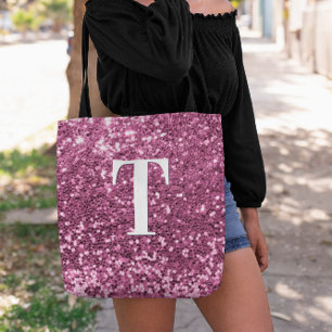 Berry Rosa Faux Glitter Bokeh Sparkles Monogram Tygkasse