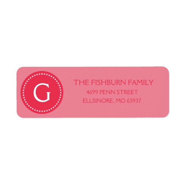Berry Rosa Muted Monogram Anpassningsbar Monogramm Returadress Etikett (Framsidan)