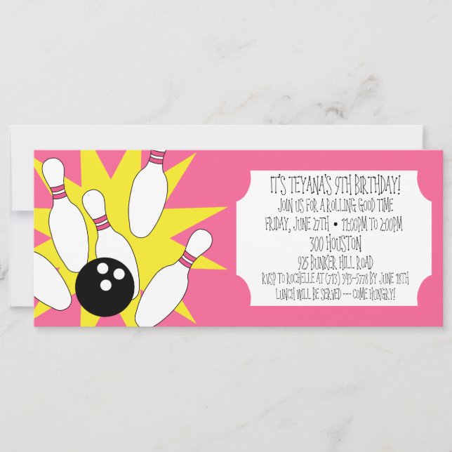 Berry Rosa Rolling Bra Time Bowling Party Inbjudningar (Framsida)