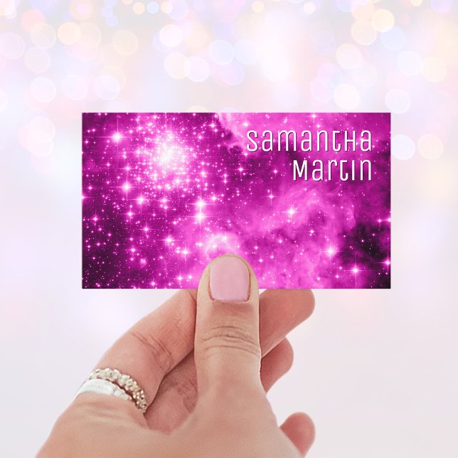 Berry Rosa Sparkly Stars Celestial Photo Visitkort (Create your own celestial business cards.)