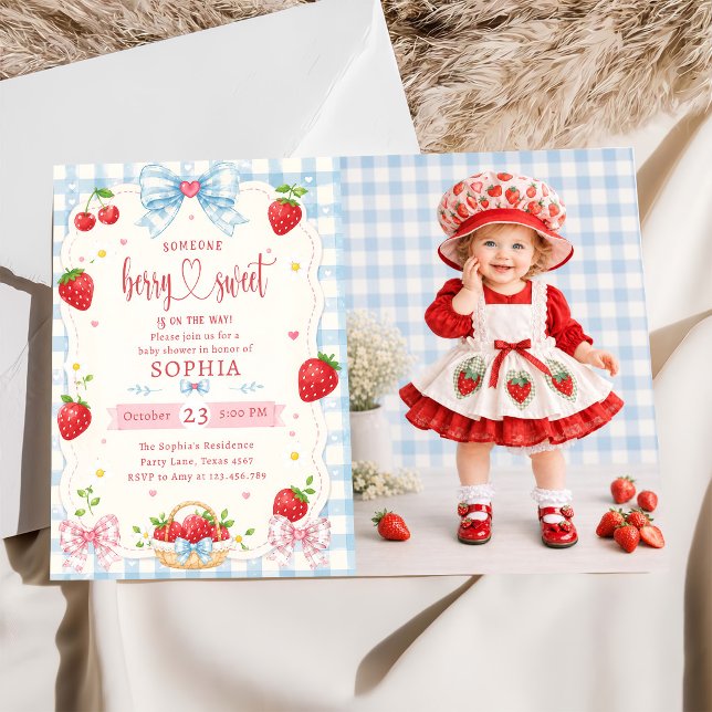 Berry Söt Baby Shower Inbjudan Jordgubbe (Skapare uppladdad)