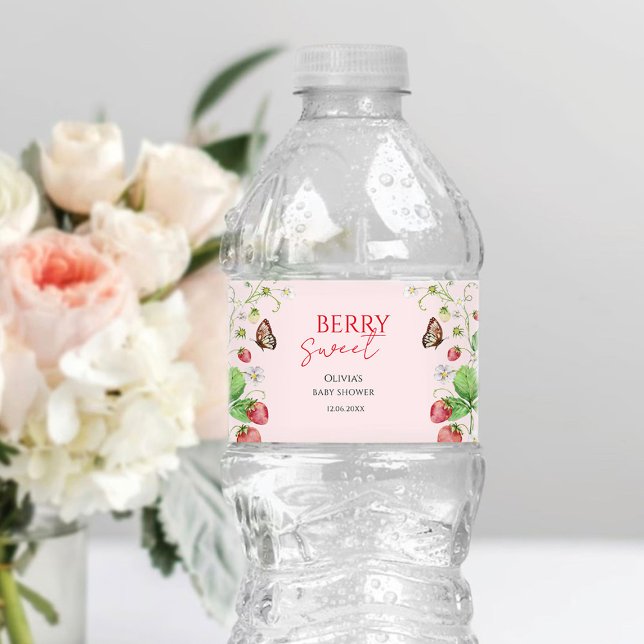 Berry Söt Jordgubbs Baby Shower Vattenflaskor Etikett (Skapare uppladdad)