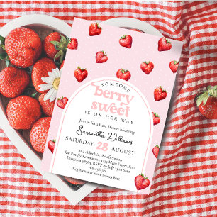 Berry Söt Jordgubbs Hjärtat Flick Baby Shower Inbjudningar