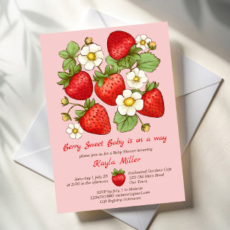 Berry, söt jordgubbsbabydusch inbjudningar