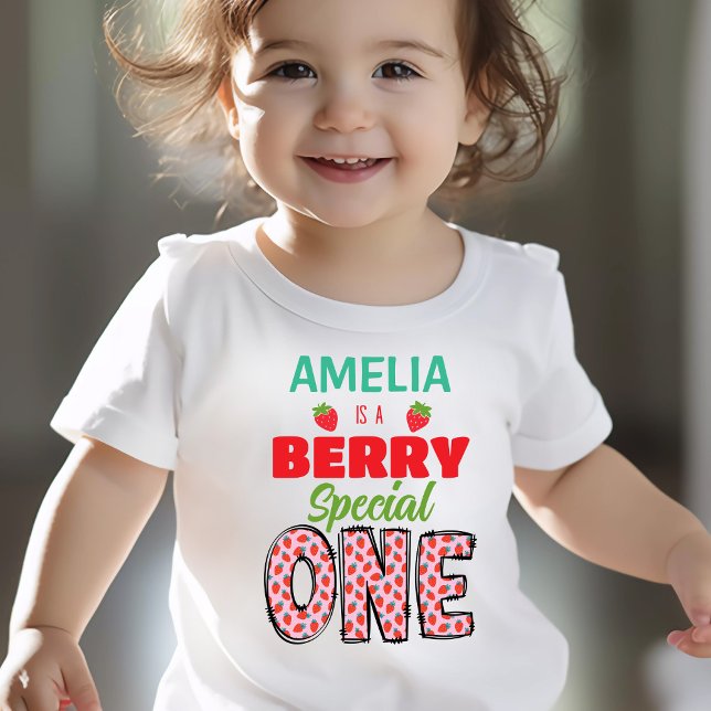 Berry Special First Birthday Shirt T Shirt (Custom Berry Special One First Birthday Shirt with Strawberries)