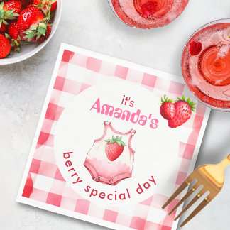 Berry Speciell Baby Shower Gingham Strawberry Part Pappersservett